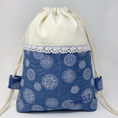 Mondkind Backpack with front pockets * Wanderlust *  White Mandalas