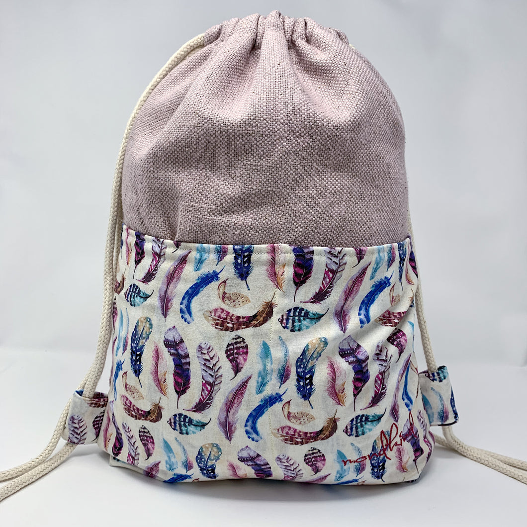 Mondkind Backpack with front pockets * Wanderlust * Blush Feathers