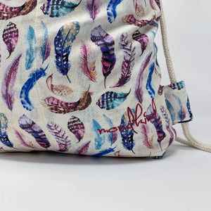 Mondkind Backpack with front pockets * Wanderlust * Blush Feathers