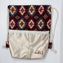 Load image into Gallery viewer, Mondkind Backpack with front pockets * Wanderlust *  Plum Aztec of Pearls