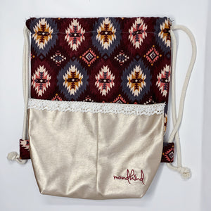 Mondkind Backpack with front pockets * Wanderlust *  Plum Aztec of Pearls