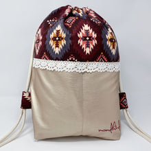 Load image into Gallery viewer, Mondkind Backpack with front pockets * Wanderlust *  Plum Aztec of Pearls